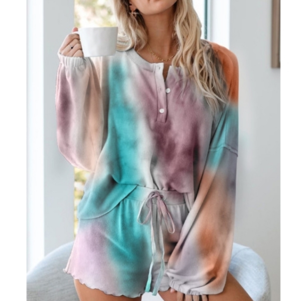 Tie Dye Loungewear Set - Shorts & Long Sleeve Top